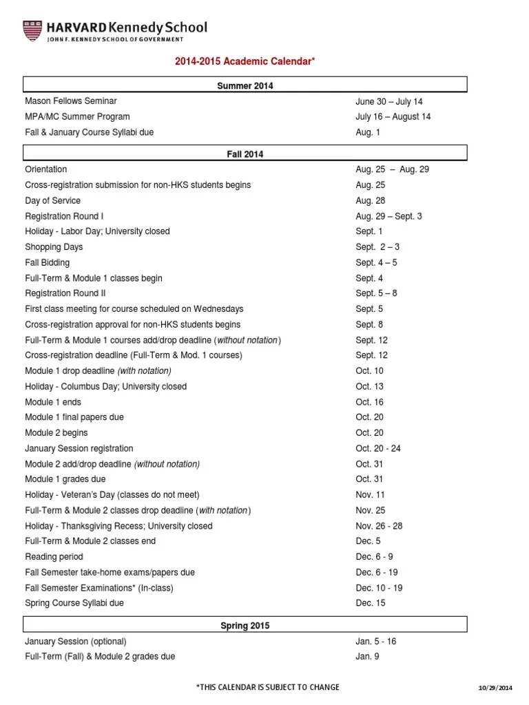 HSK Academic Calendar 20142015 PDF Academic Term Academia