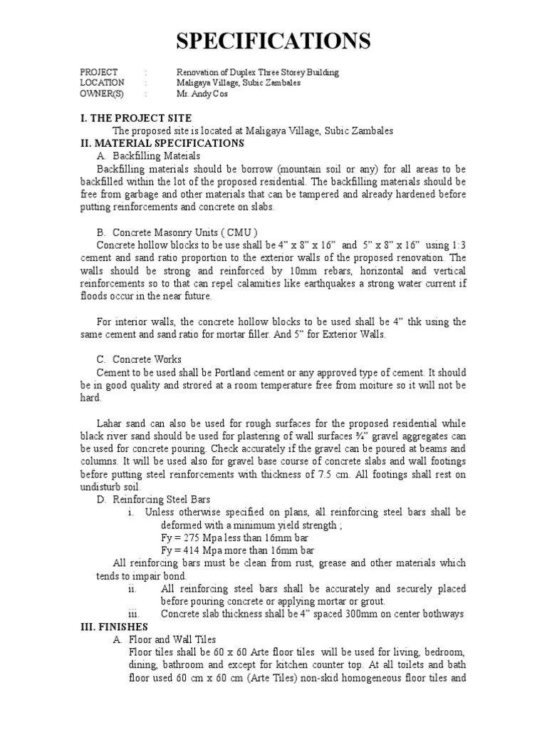 Sample Building Specifications Download Free PDF Concrete