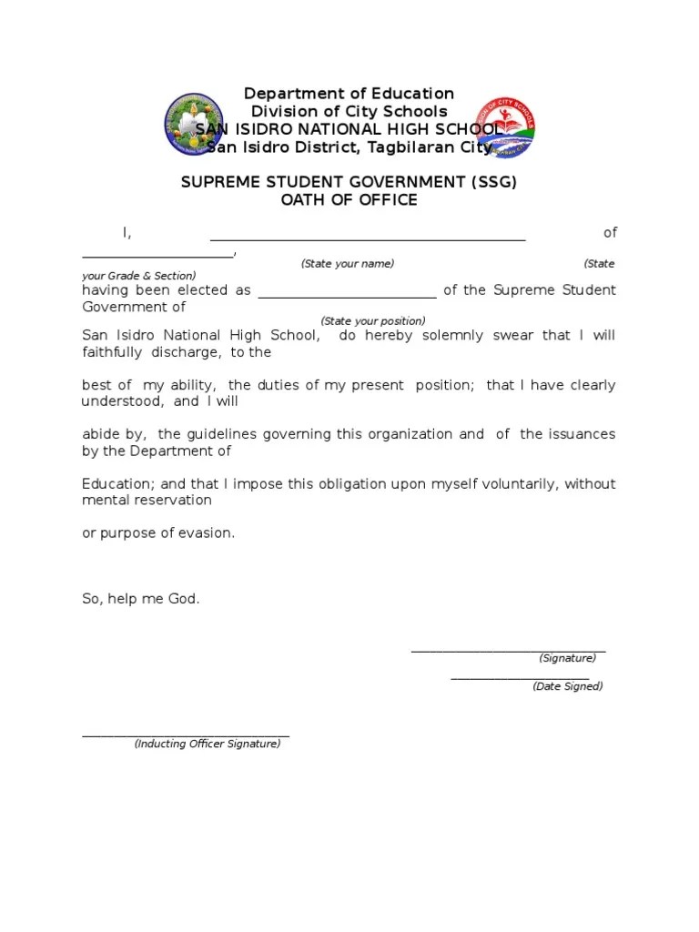 Oath of Office (SSG) Oath Of Office Cultural Conventions