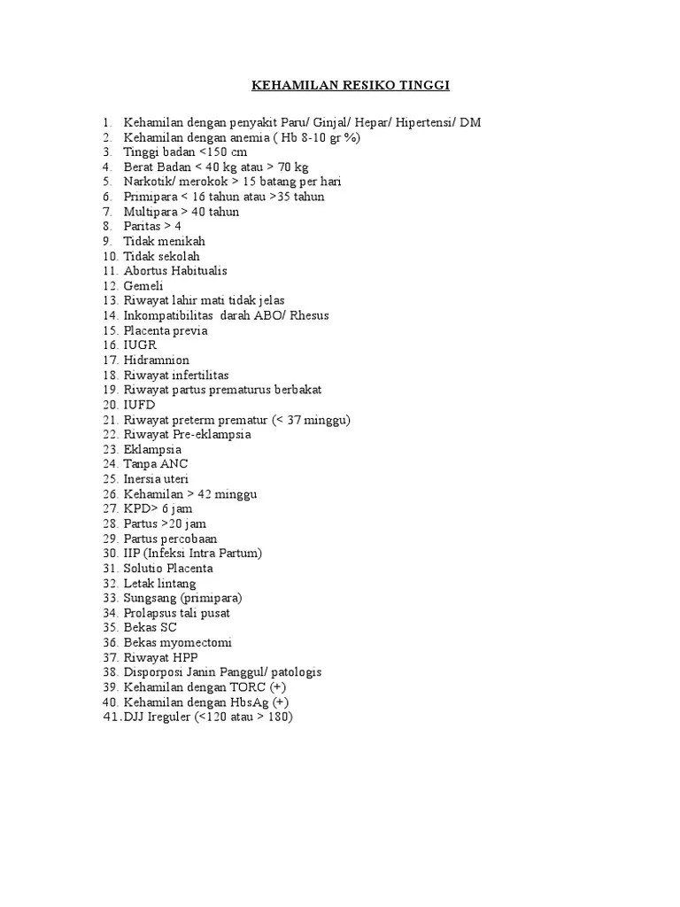 Daftar Kehamilan Resiko Tinggi