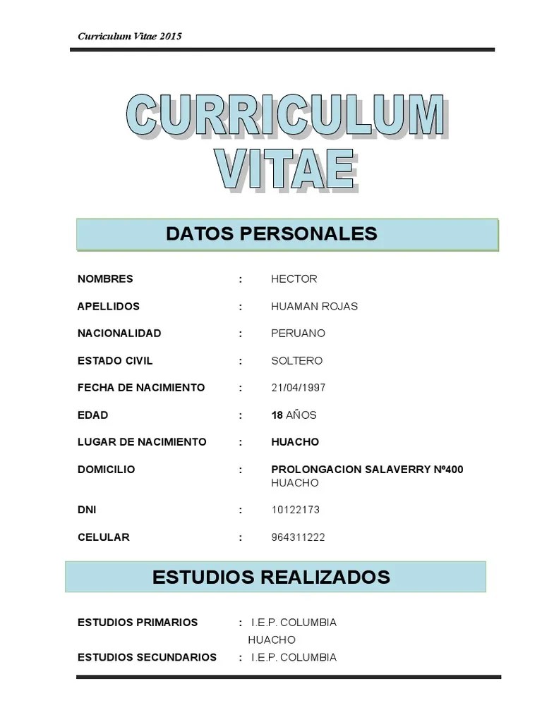 Datos Personales Curriculum Vitae 2015