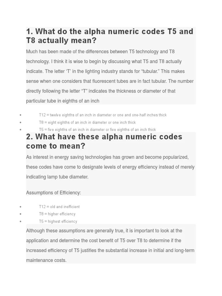 What Do The Alpha Numeric Codes T5 and T8 Actually Mean? PDF