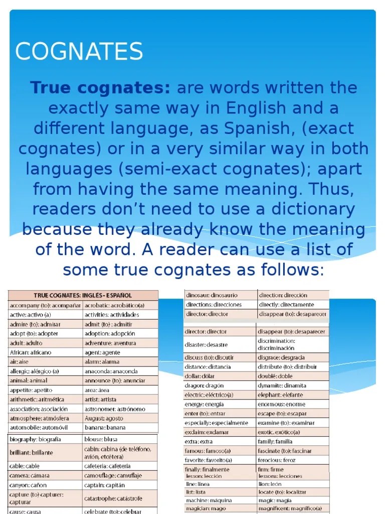 Cognates True Cognates Are Words Written The PDF