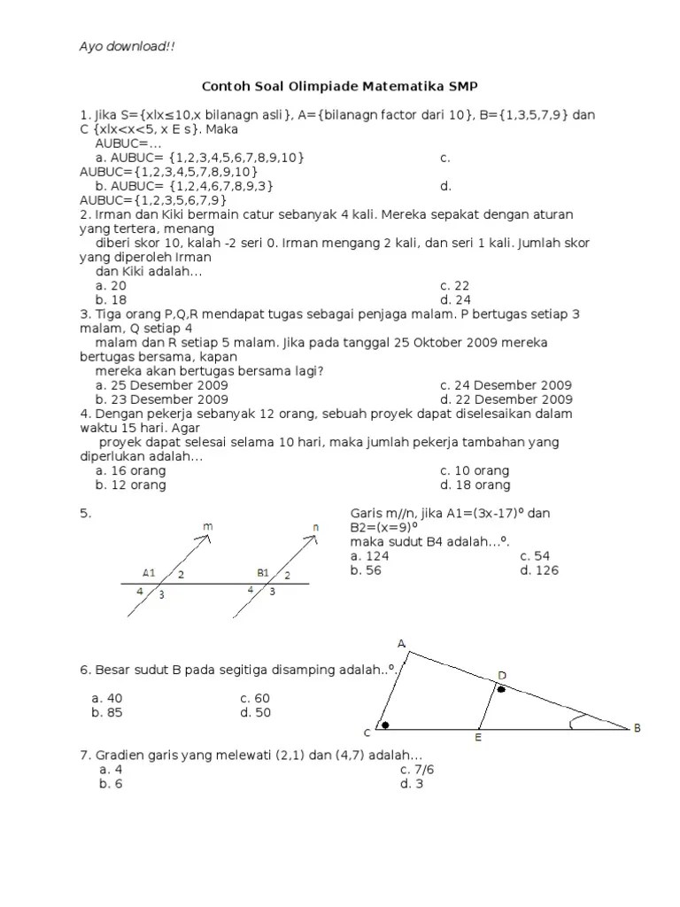 Contoh Soal Soal Olimpiade Matematika Sd Smp Sma