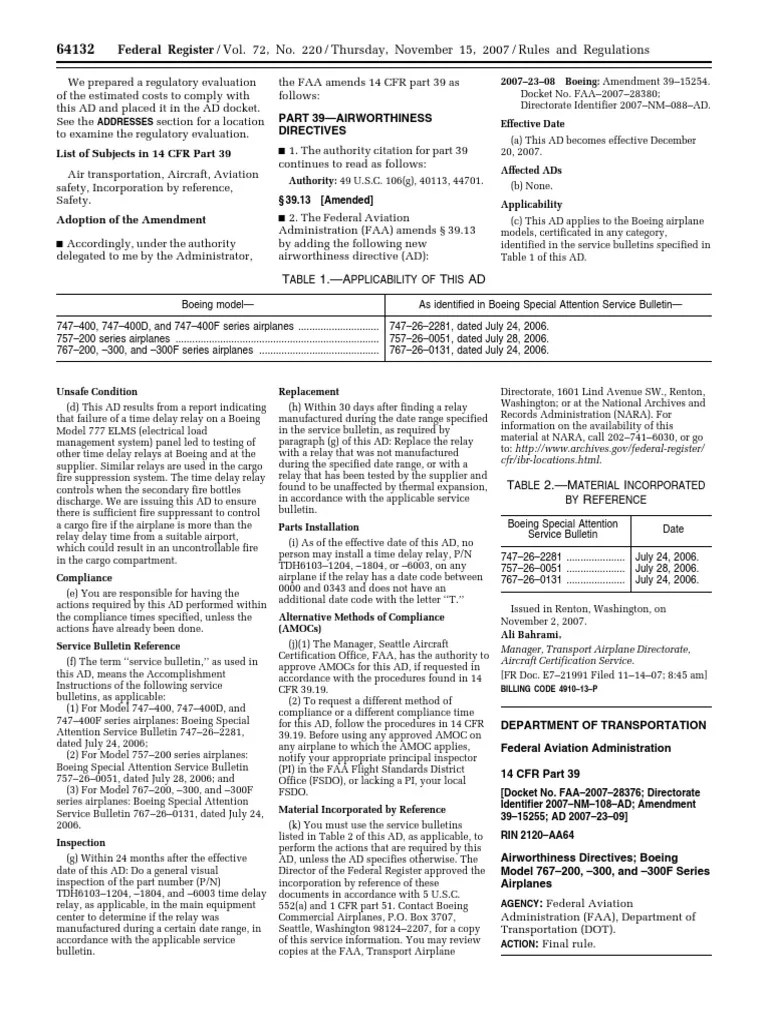 Rule Airworthiness directives Federal Aviation Administration