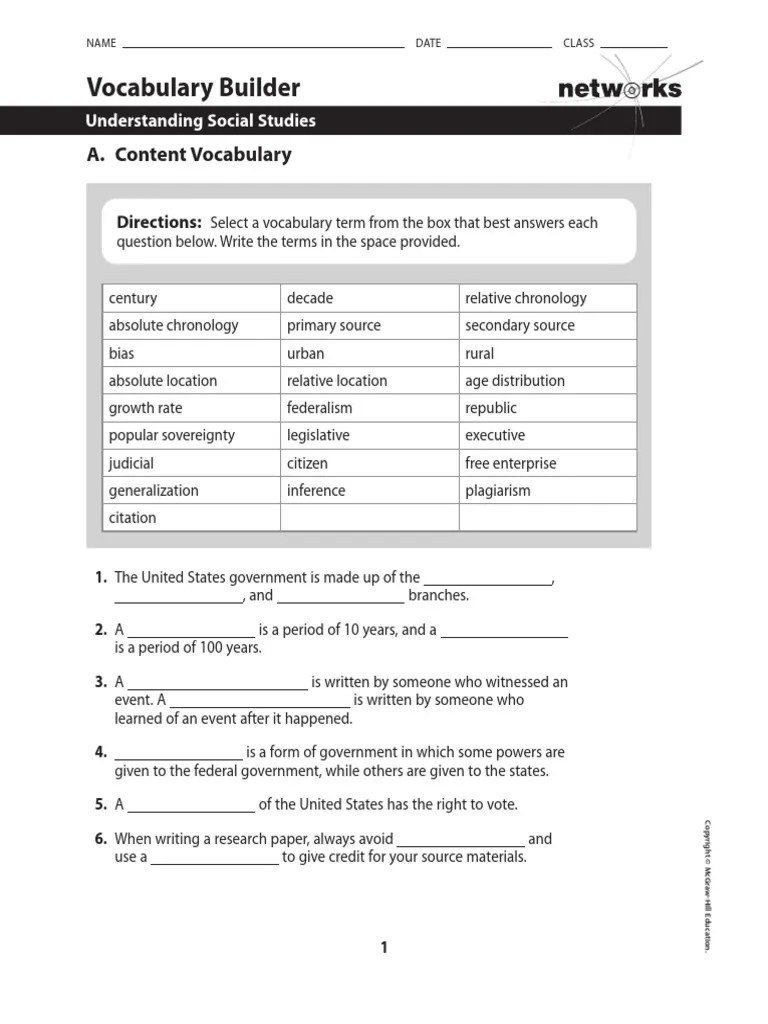 chapter 1 vocabulary builder Adjective Noun