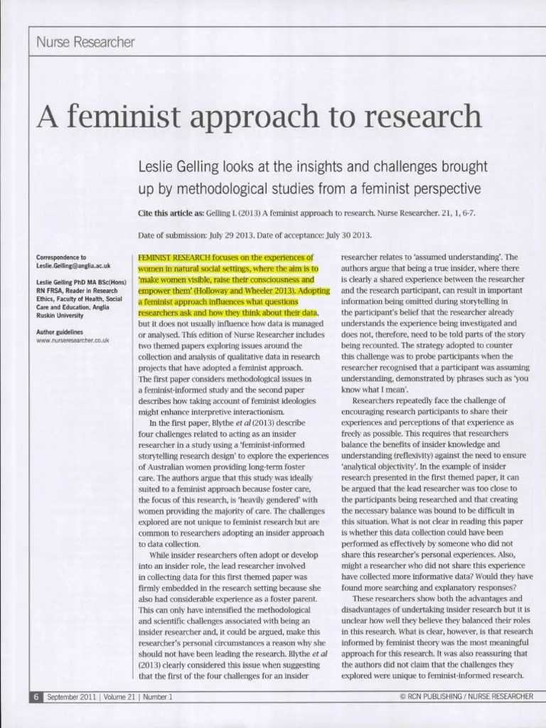 A Feminist Approach to Research Feminist Theory Feminism