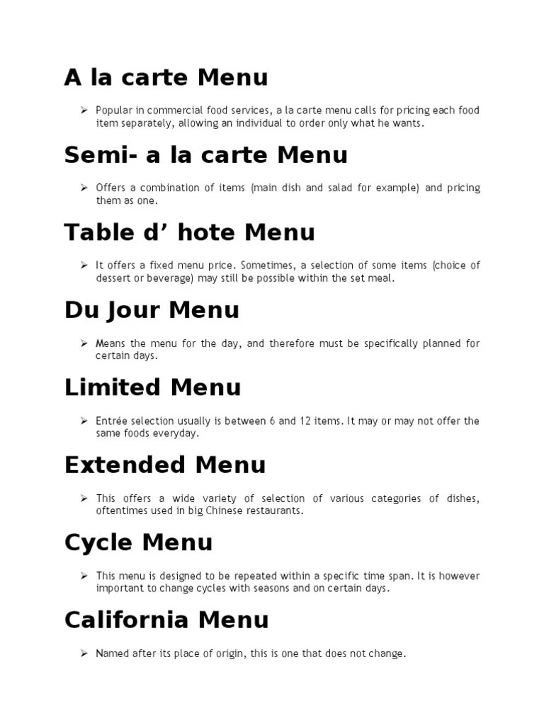 Types of Menu PDF