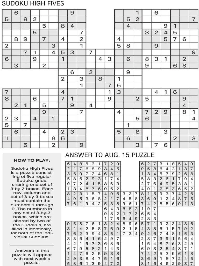 Printable HighFive Sudoku, Aug.22