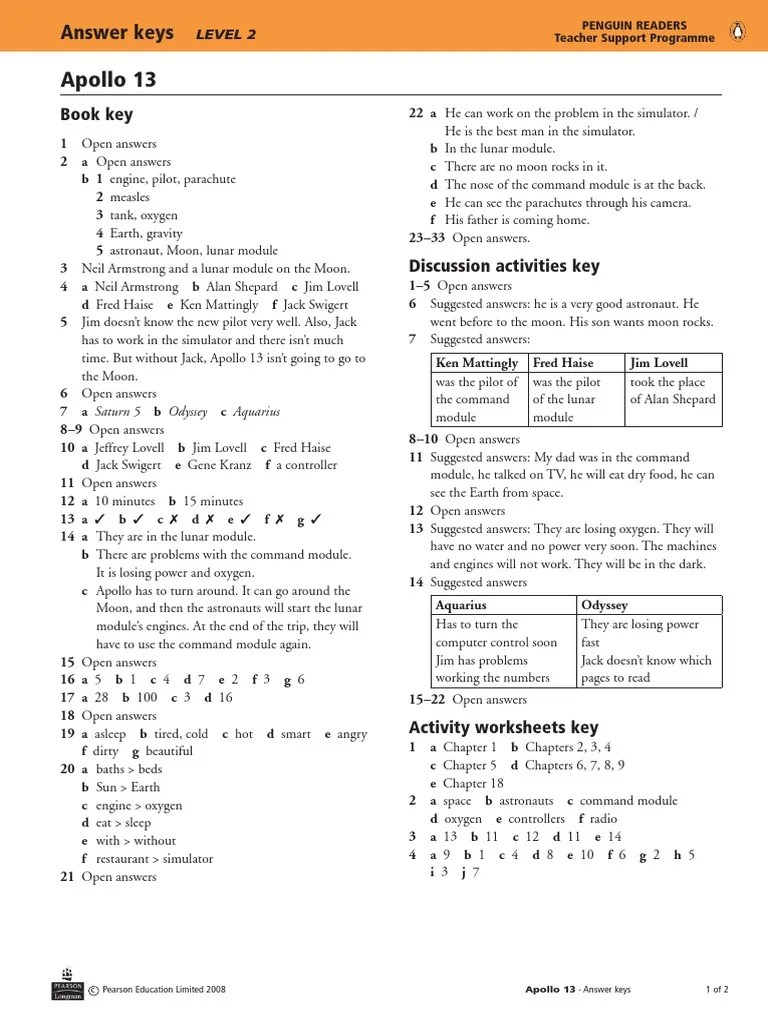 Apollo 13 Activities Answers PDF Apollo Program Spacecraft