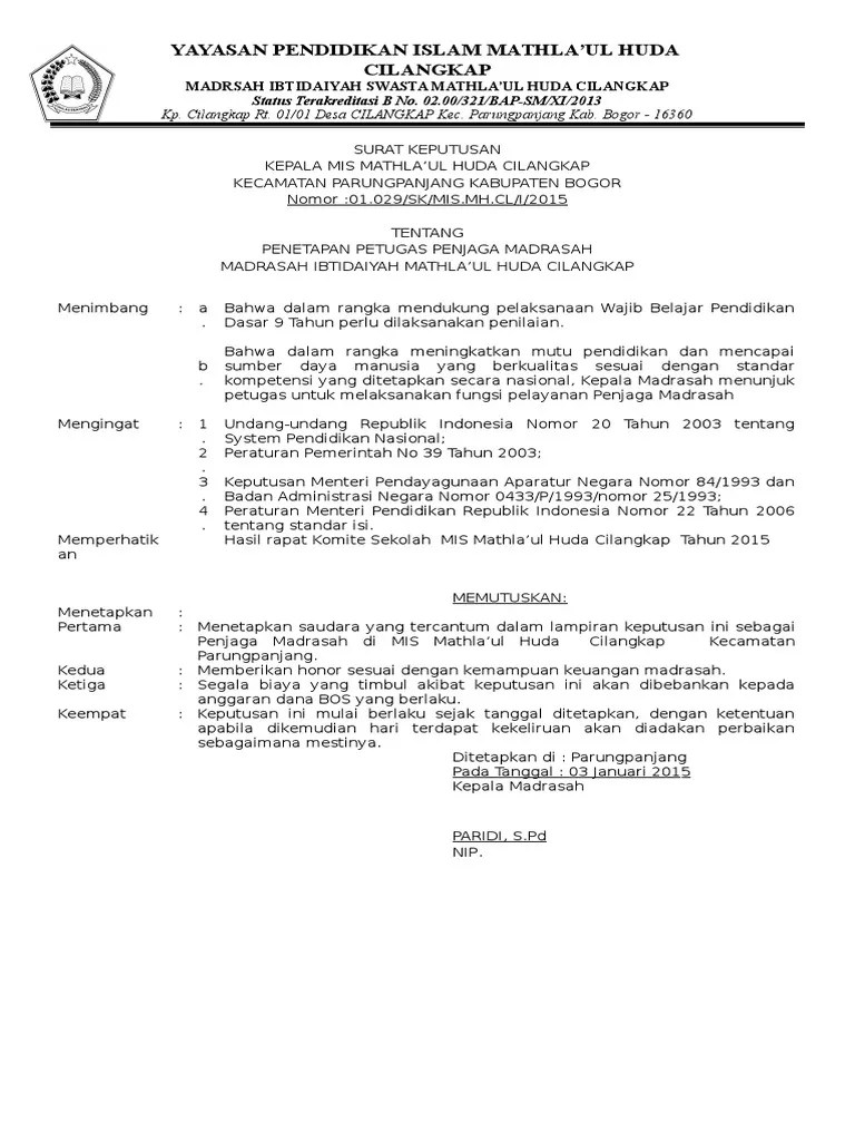 Contoh Sk Penjaga Sekolah Sd Silabus Paud