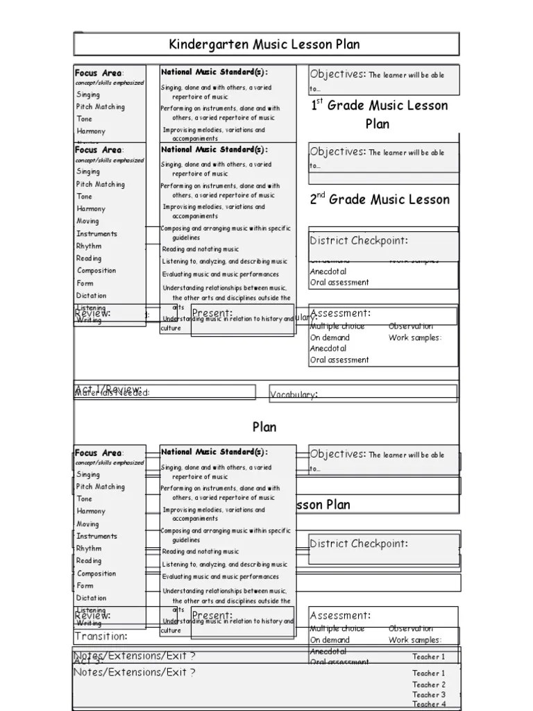 Elementary Music Lesson Plan Template Musical Compositions