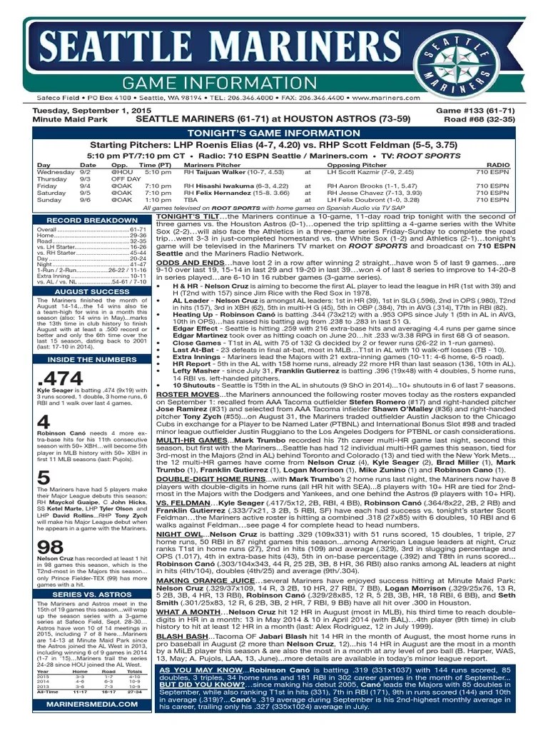 09.01.15 Game Notes Home Run Baseball Positions