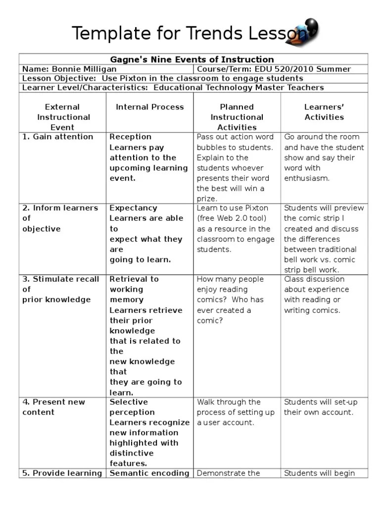 Gagne Lesson Plan Template1.docx Lesson Plan Learning Prueba gratuita de 30 días Scribd