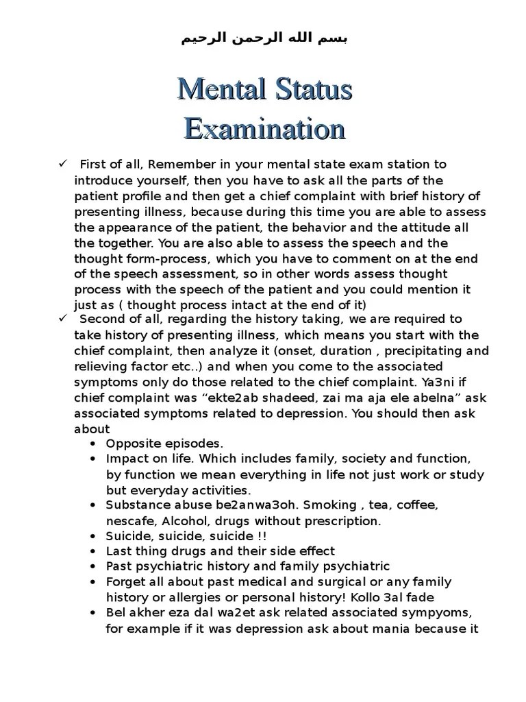 Mental Status Exam Mania Medical Diagnosis
