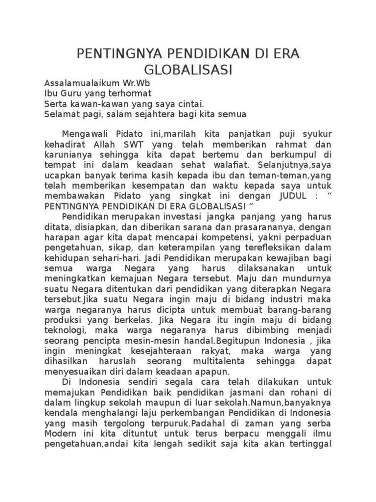 Pidato Tentang Pendidikan Di Era Globalisasi Kunci Persoalan