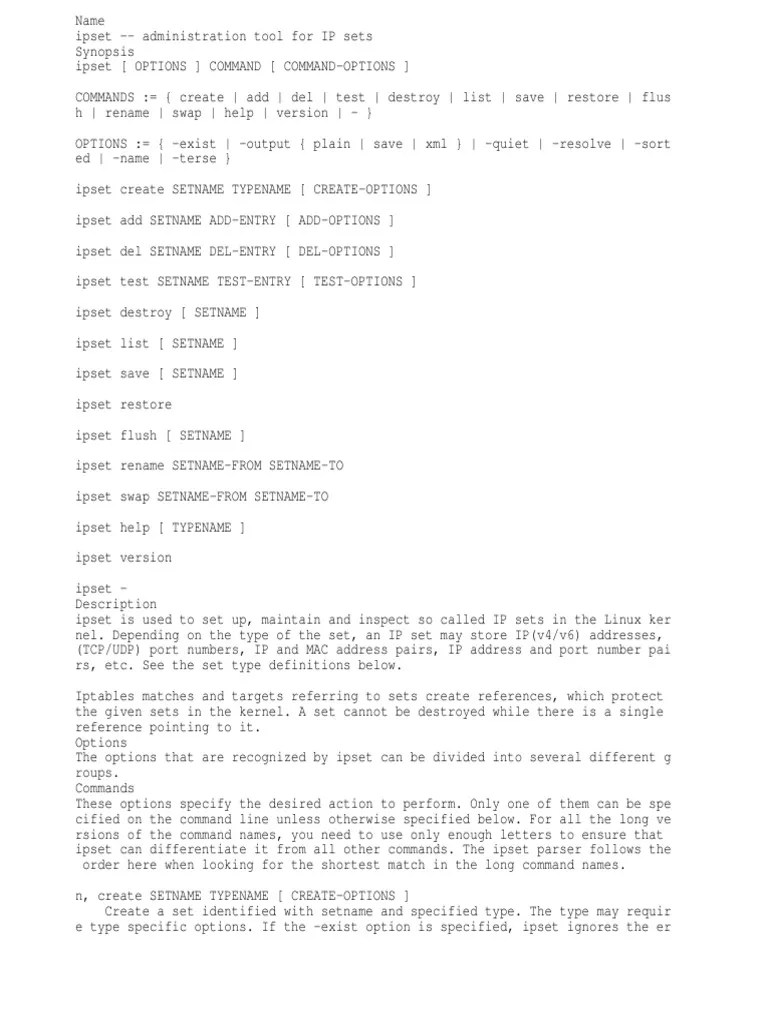 Ipset Man Instruct PDF Ip Address Port Networking)