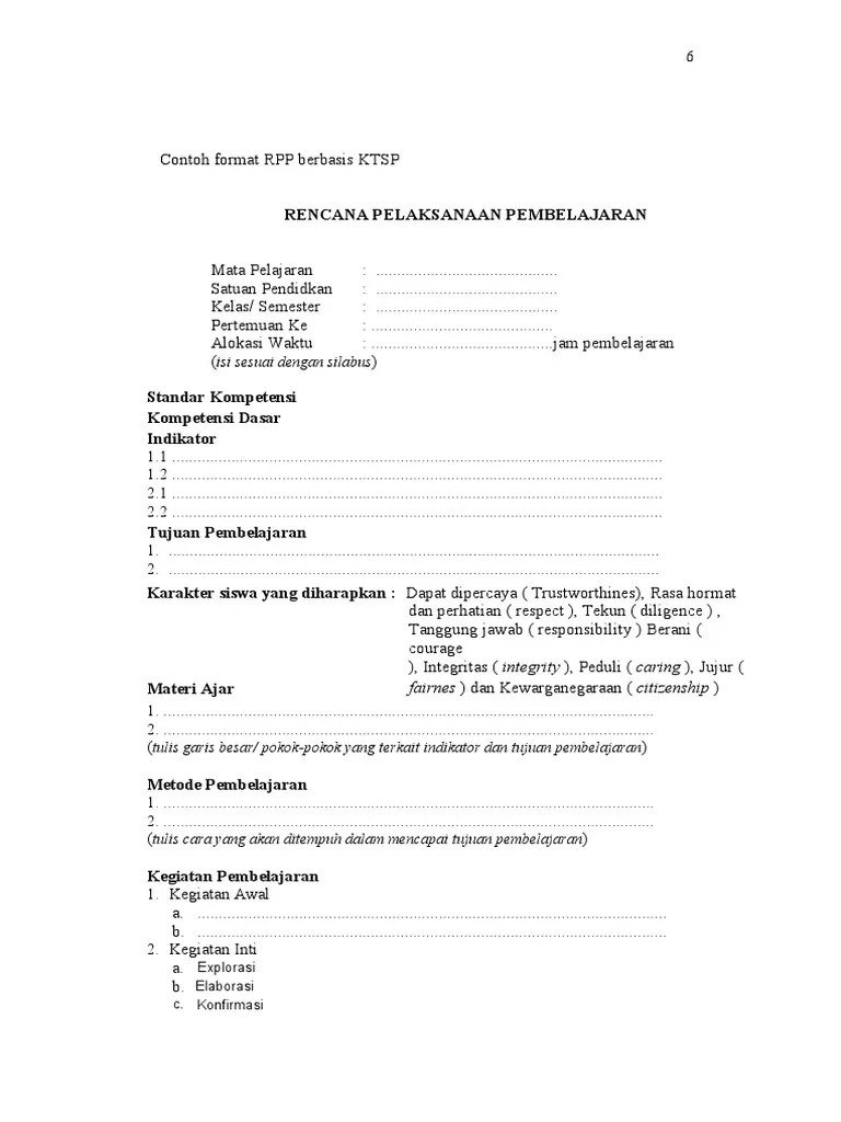 Format Rpp Kurikulum Ktsp 2006 Guru Luring