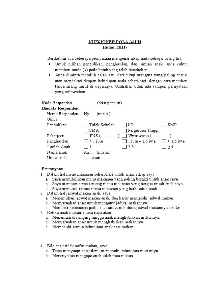 Kuesioner Pola Asuh orang tua jilid 46