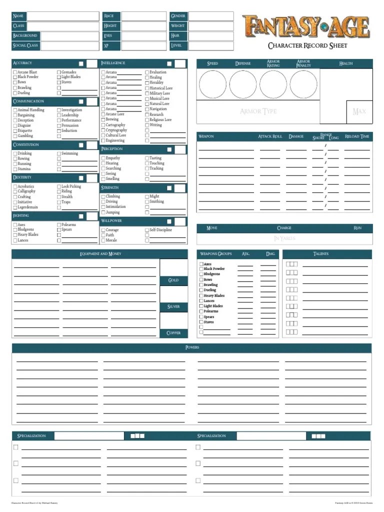 Fantasy AGE Character Record Sheet Edicion Propia