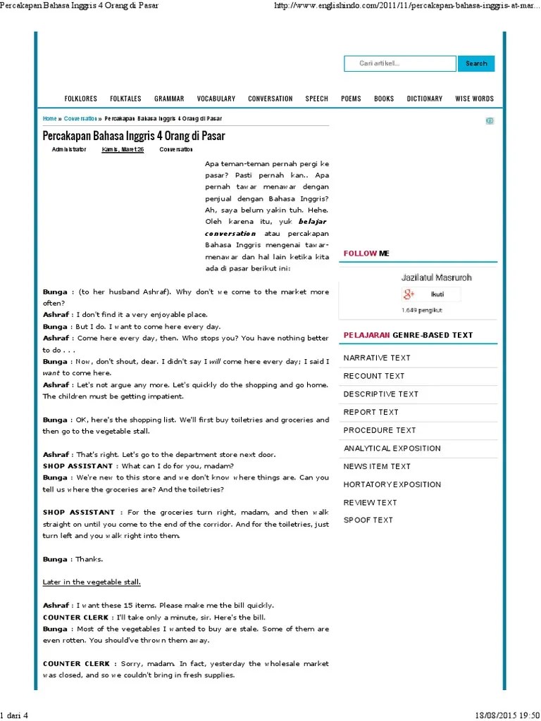 Percakapan Bahasa Inggris 4 Orang Di Pasar | PDF | Indonesian Language |  Indonesia