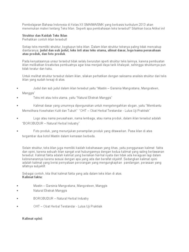 Contoh Kalimat Fakta Dalam Teks Iklan Adalah Terkait Teks