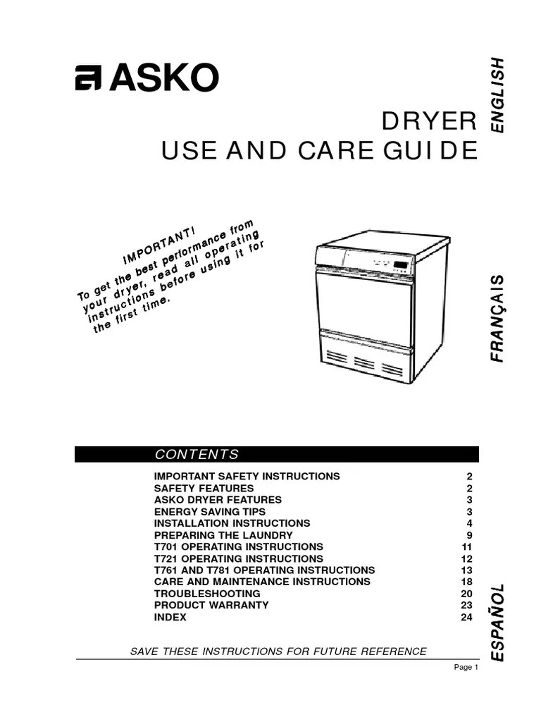 Asko Dryer Instructions Clothes Dryer Washing Machine