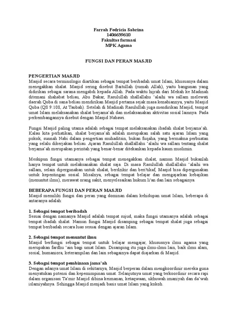 Fungsi Dan Peran Masjid, Lembaga Ekonomi Umat | PDF