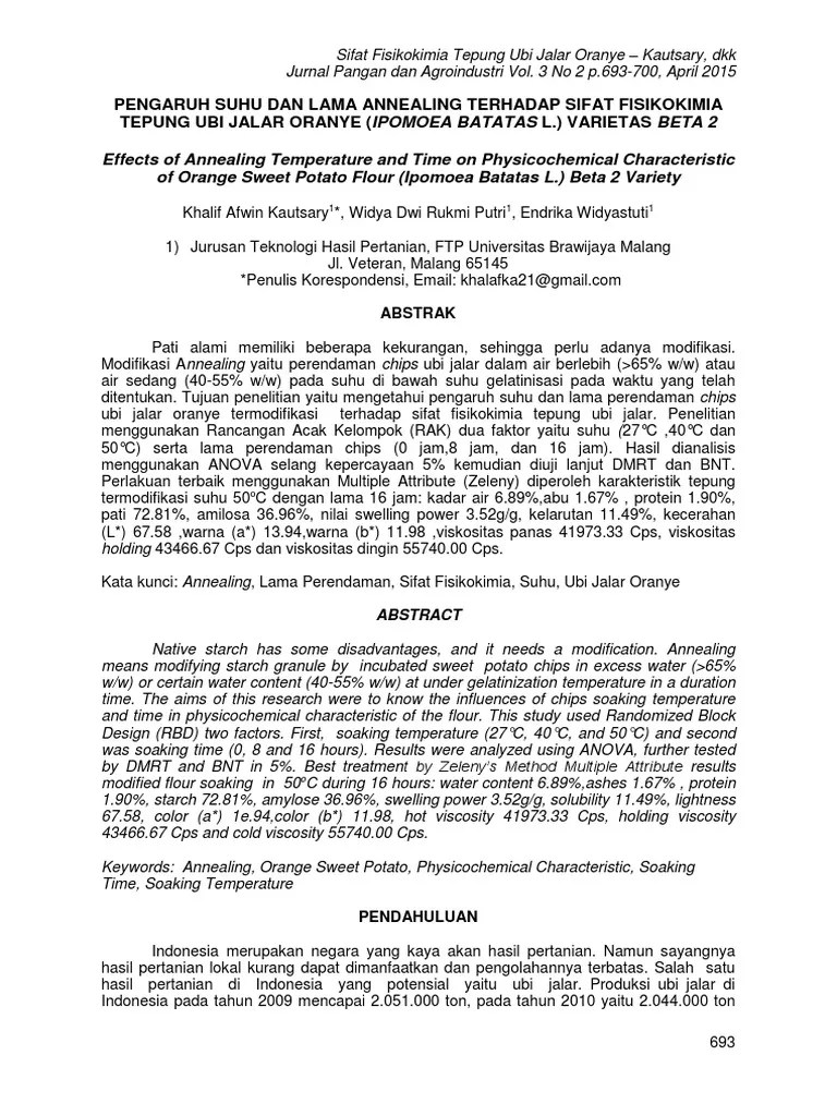 Jurnal Pengaruh Suhu Dan Lama Annealing Terhadap Sifat Fisikokimia