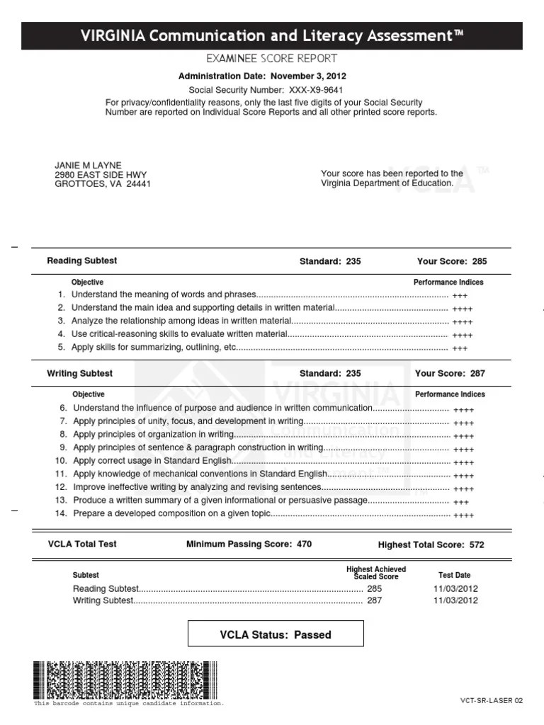 vcla writing subtest Multiple Choice Communication