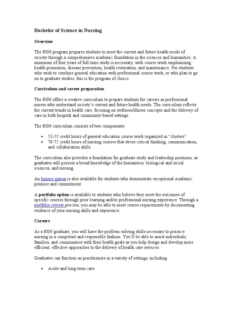 Bachelor of Science in Nursing Nursing Rubric (Academic)