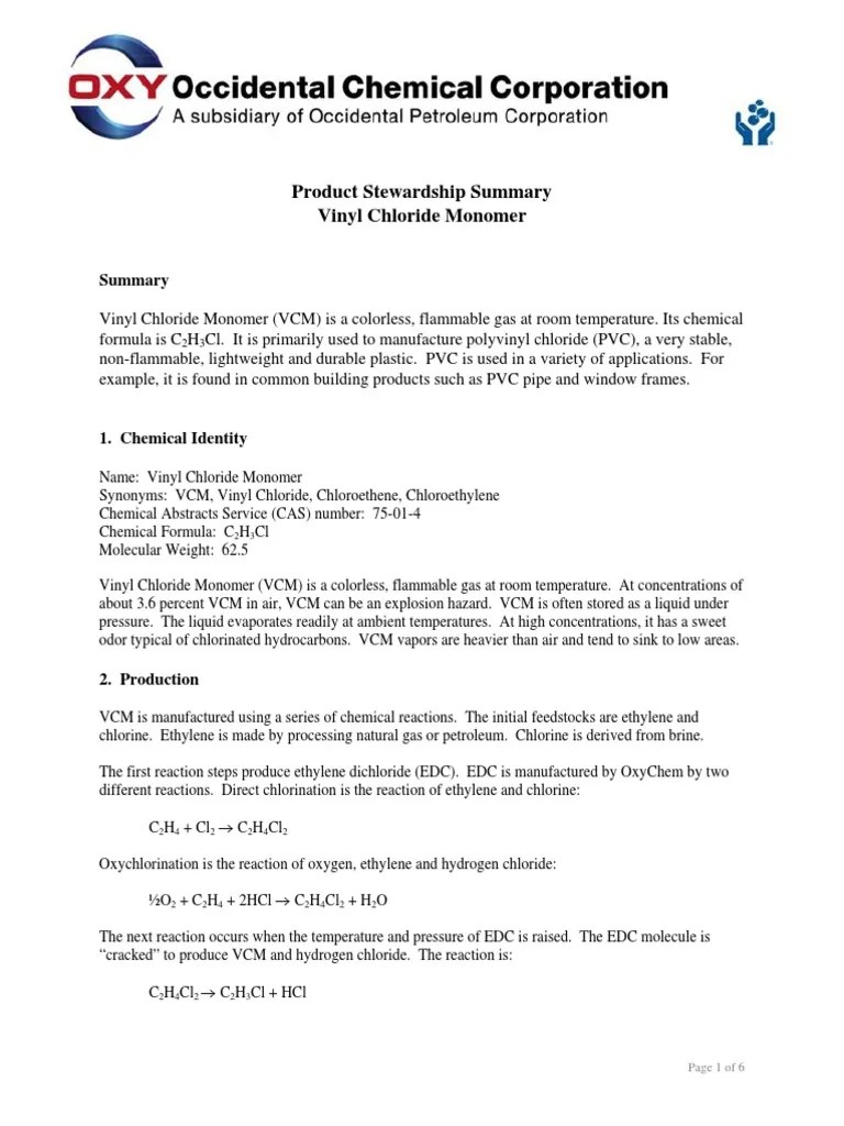 Vinyl Chloride Monomer PDF Polyvinyl Chloride Chemistry
