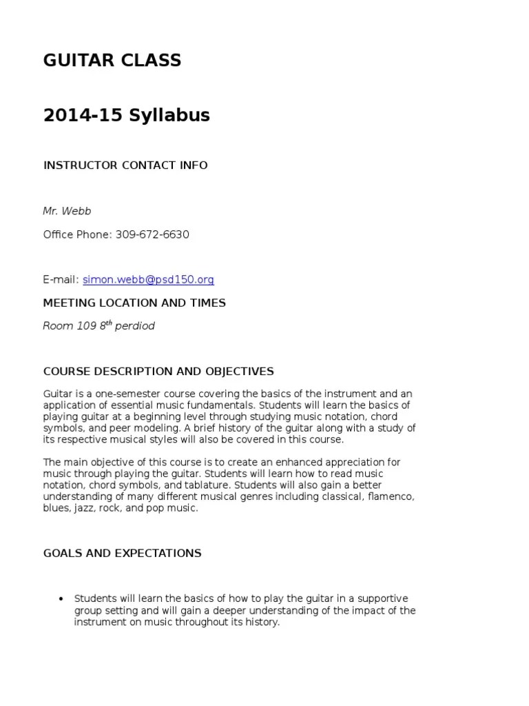 Guitar Class Syllabus Guitars Schools