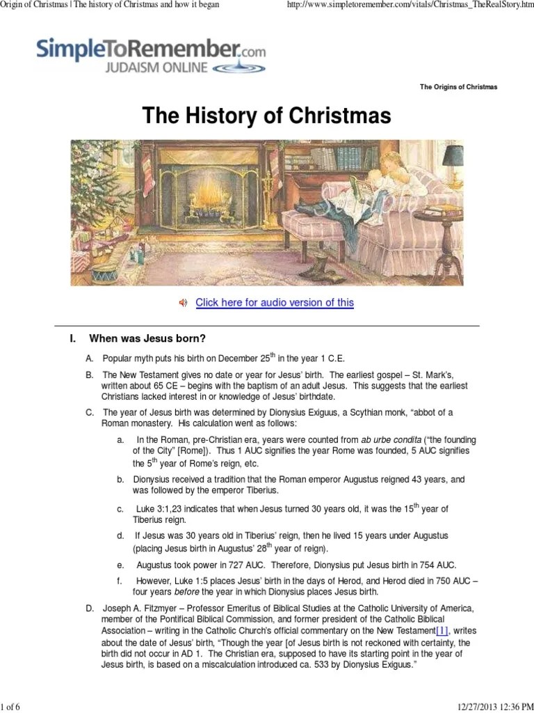 Origin of Christmas The History of Christmas and How It Began PDF