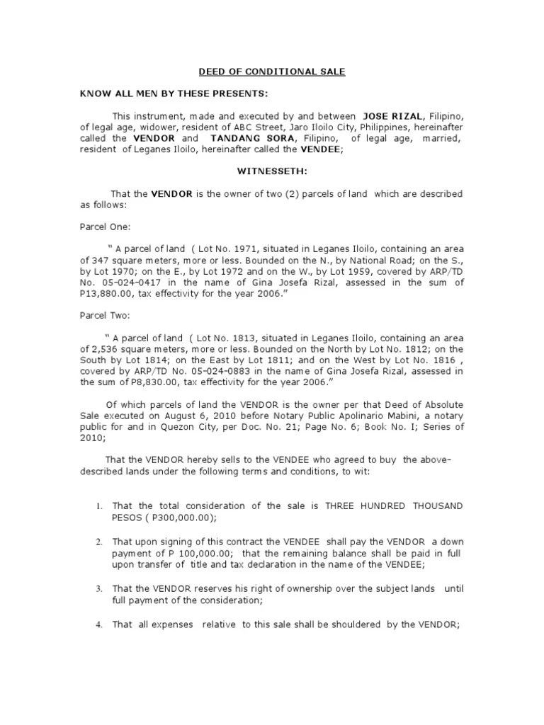 Deed of Conditional Sale PDF Government Business