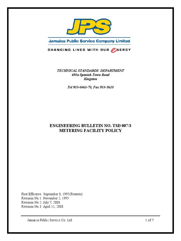 Draft Short Form of Jps Metering Policy PDF Electrical Engineering