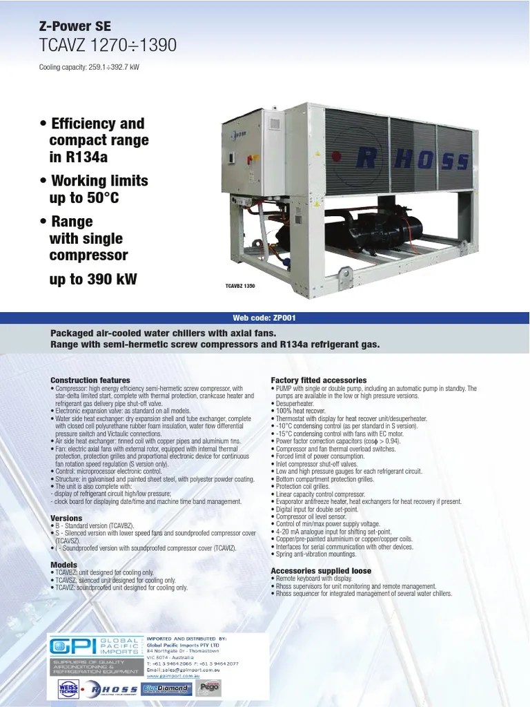 Rhoss Chiller ZPower SE Heat Exchanger Mechanical Fan