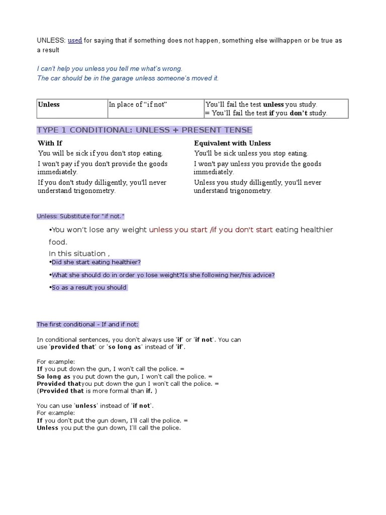 Unless exercises | Grammar | Linguistic Morphology