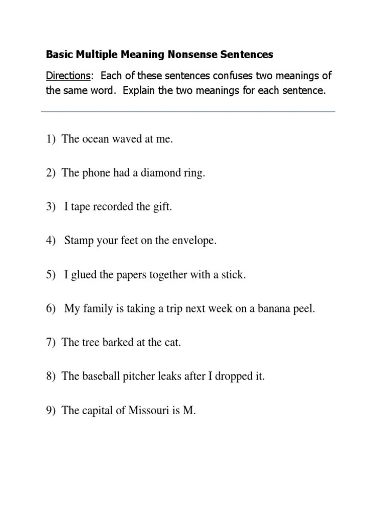 Basic Multiple Meaning Nonsense Sentences