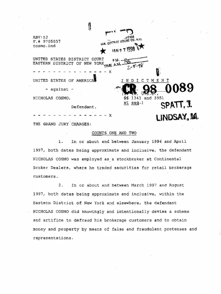 Nicholas Cosmo Agape World 1997 Criminal Complaint PDF United