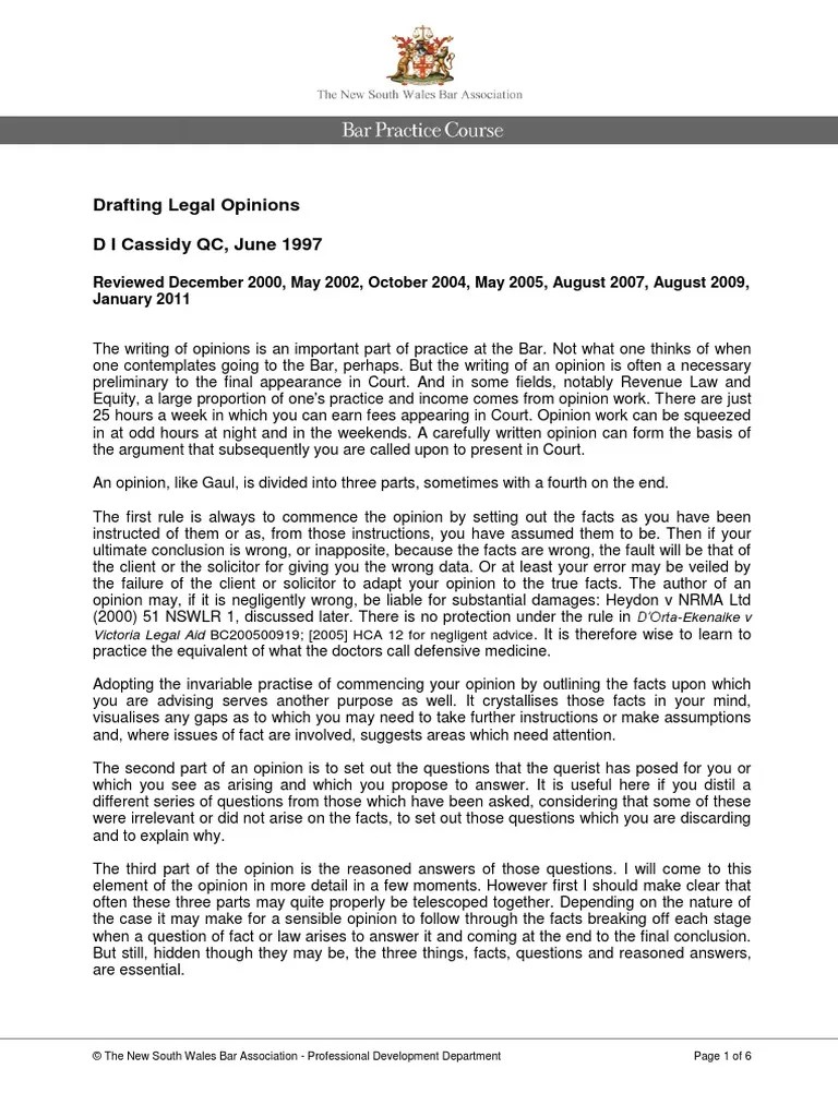 Drafting Legal Opinions Cassidy QC Brief (Law) Lawyer