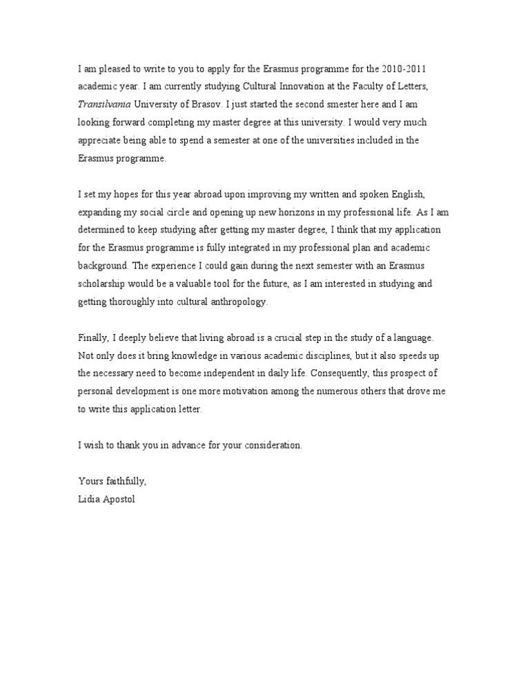 Cover Letter Erasmus