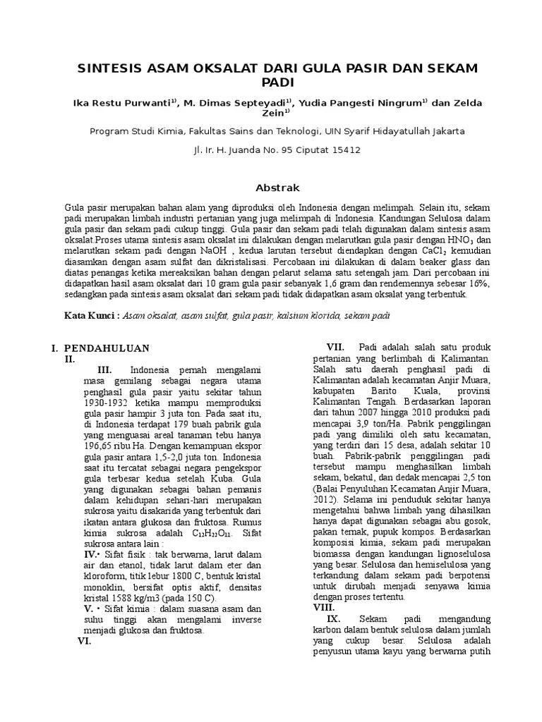 Jurnal Sintesis Asam Oksalat Dari Gula Pasir Dan Sekam Padi
