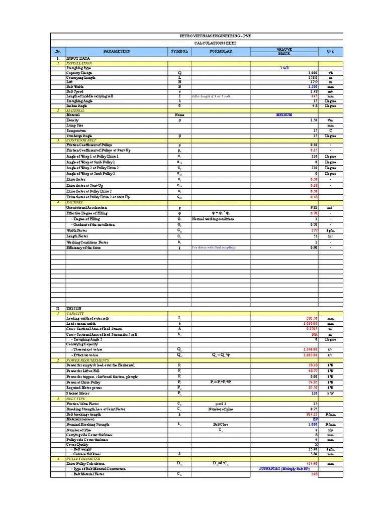 CONVEYOR CALCULATION SHEET Draft PDF Belt (Mechanical) Friction