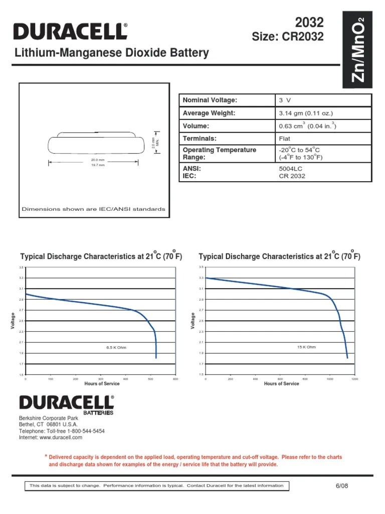 Duracell Cr2032 Datasheet PDF Manufactured Goods Electrical Engineering