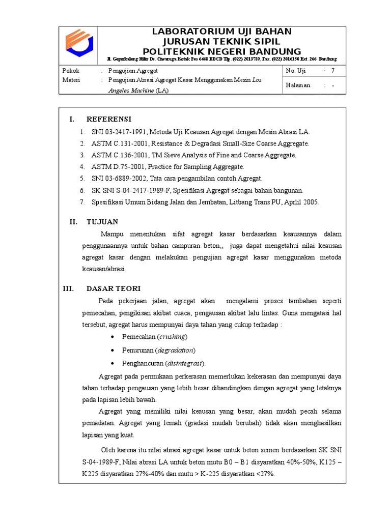 Uji Keausan Agregat (Abrasi) | PDF