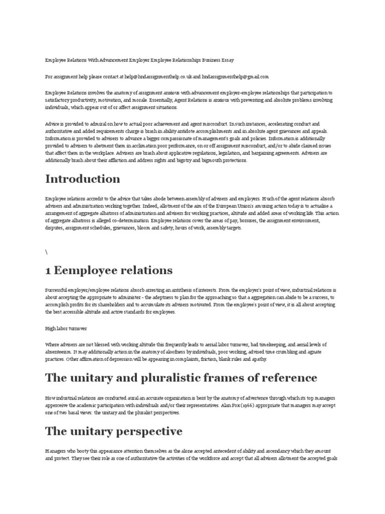Employee Relations With Advancement Employer Employee Relationships
