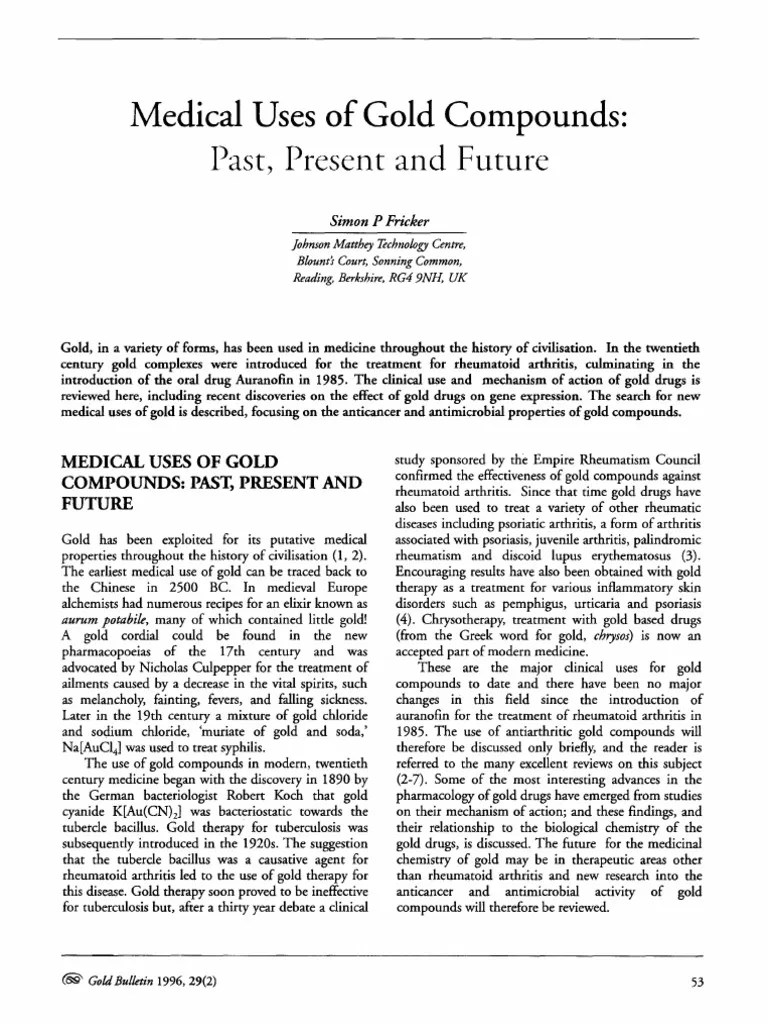 Medical Uses of Gold Compounds Transcription Factor Thiol