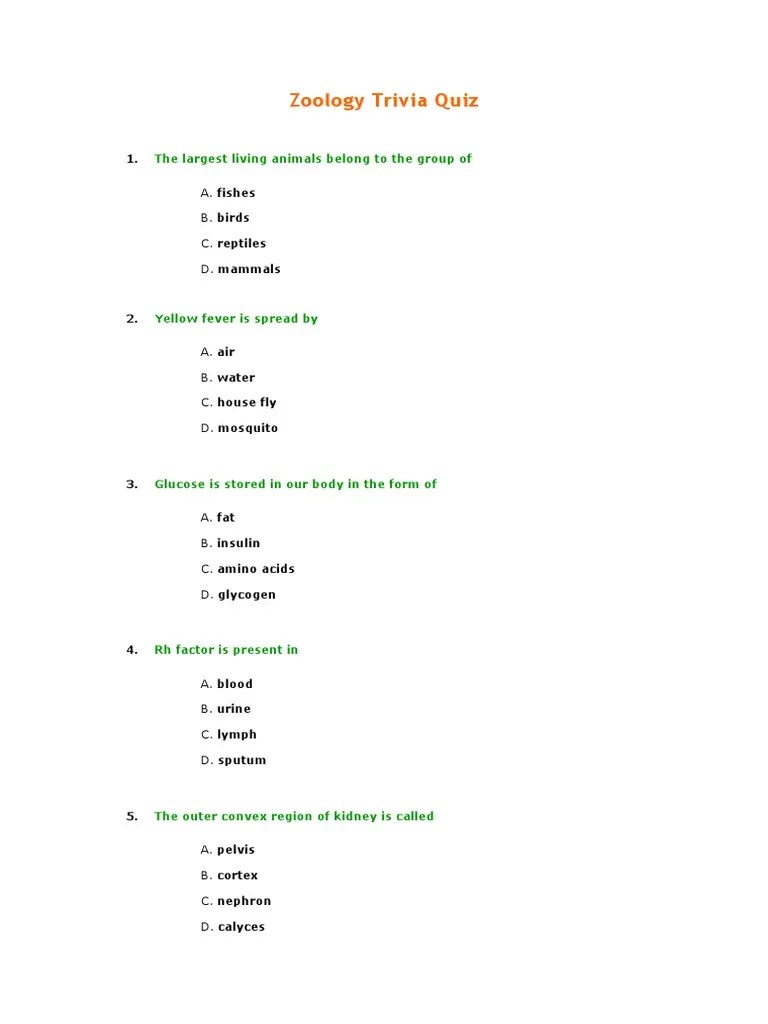 Zoology Trivia Quiz PDF
