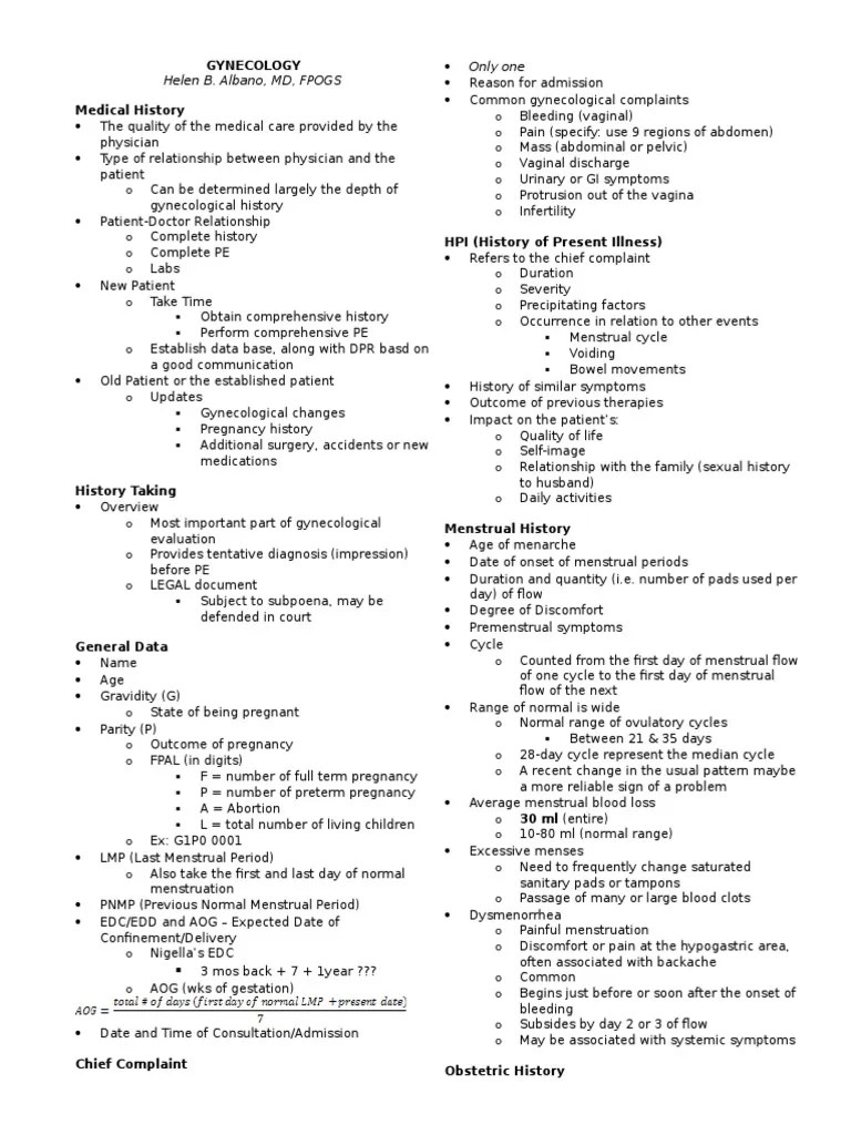 Gynecology Hx Menstruation Vagina